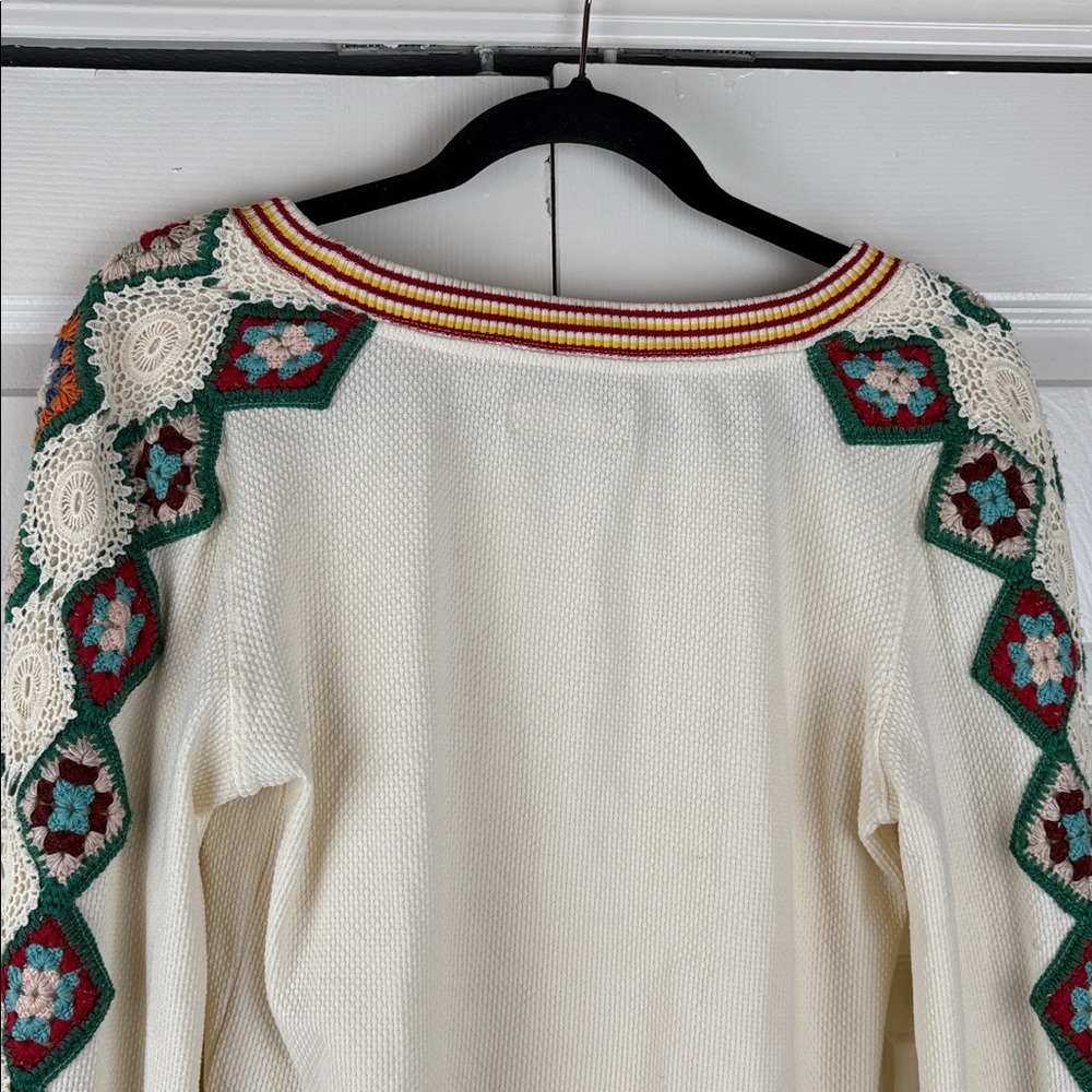 We The Free Crochet Granny Square Sleeve Boho Top Size Large - Picture 10 of 12